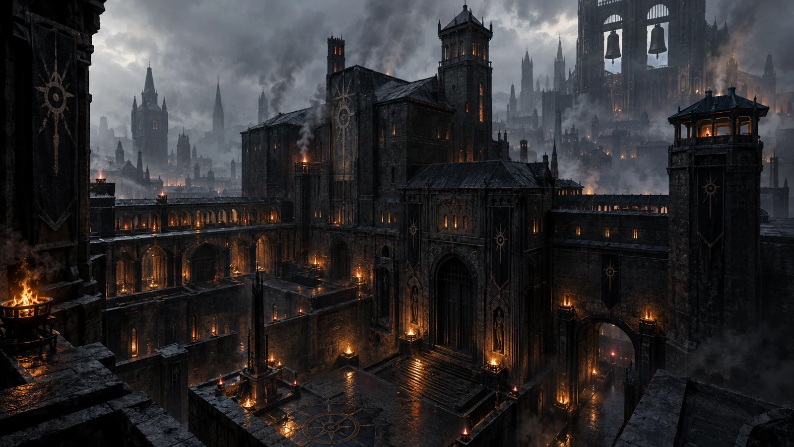 Ash House · Hidden Court – An enclosed stone compound suggests secrecy and power within Grauwall.