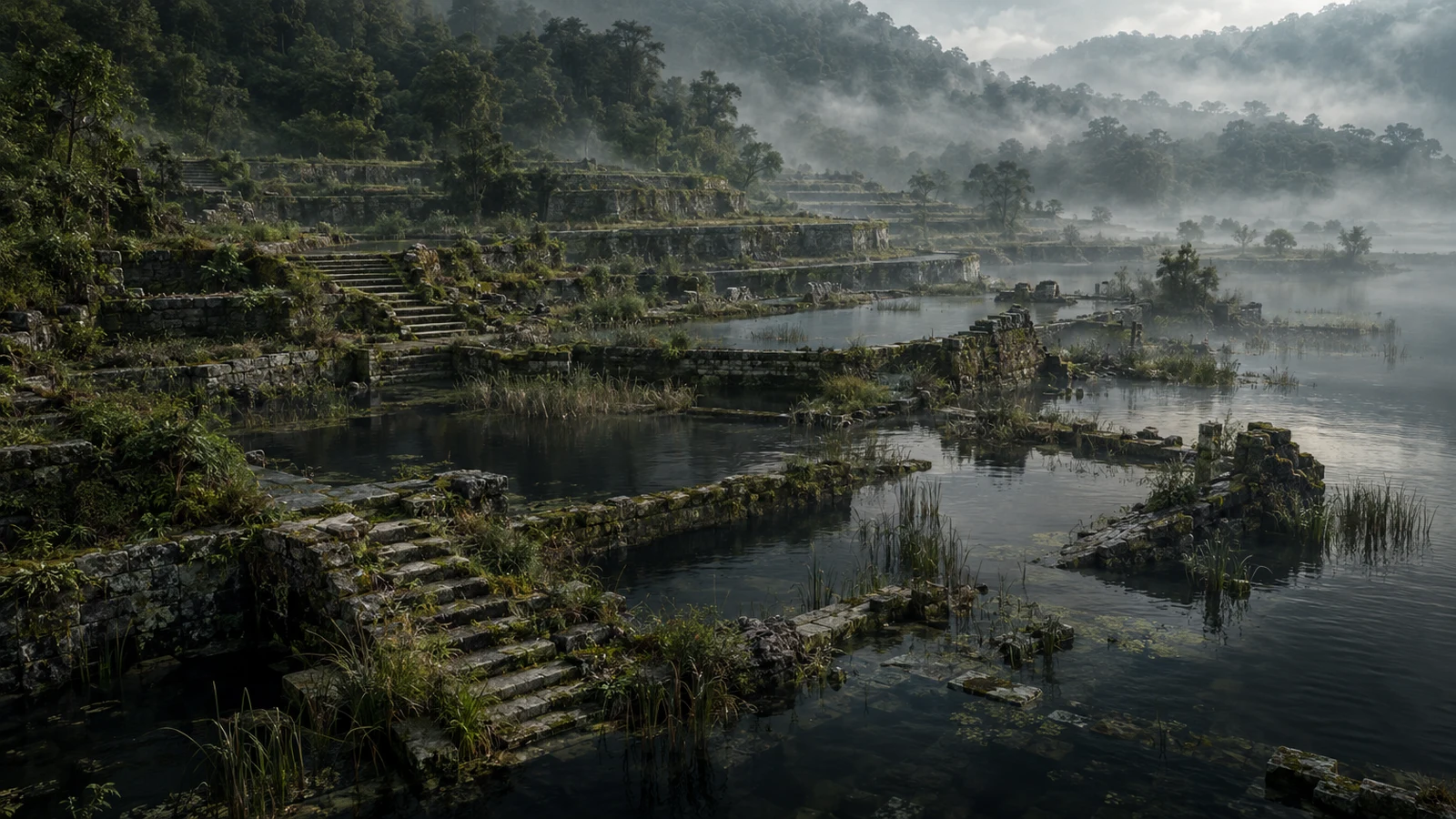 Drowned Terraces – Water has reclaimed old terraces and stairs.