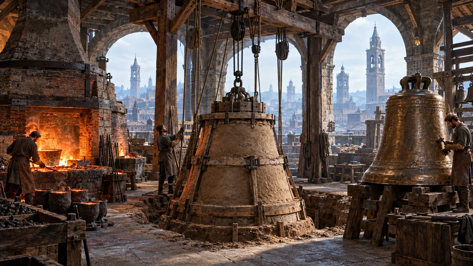 Furnace, casting mold and finished bell give shape to Grauwall’s working life.