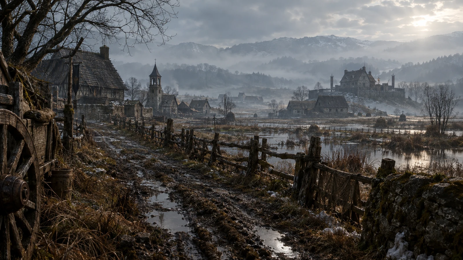 Graufeld · Winter Marches – Roads, farmsteads and winter marshes contrast with Valmark’s royal order.