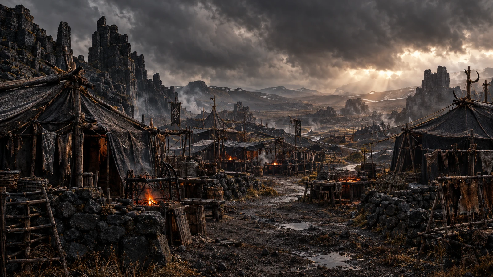 Clan Camp · Life Among Ash – Shelters and workyards show how people might endure in the ashlands.