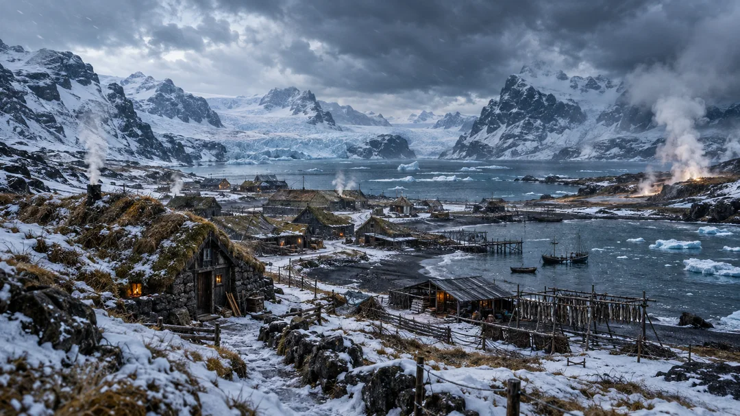 Artwork depicting: Where ice meets black stone