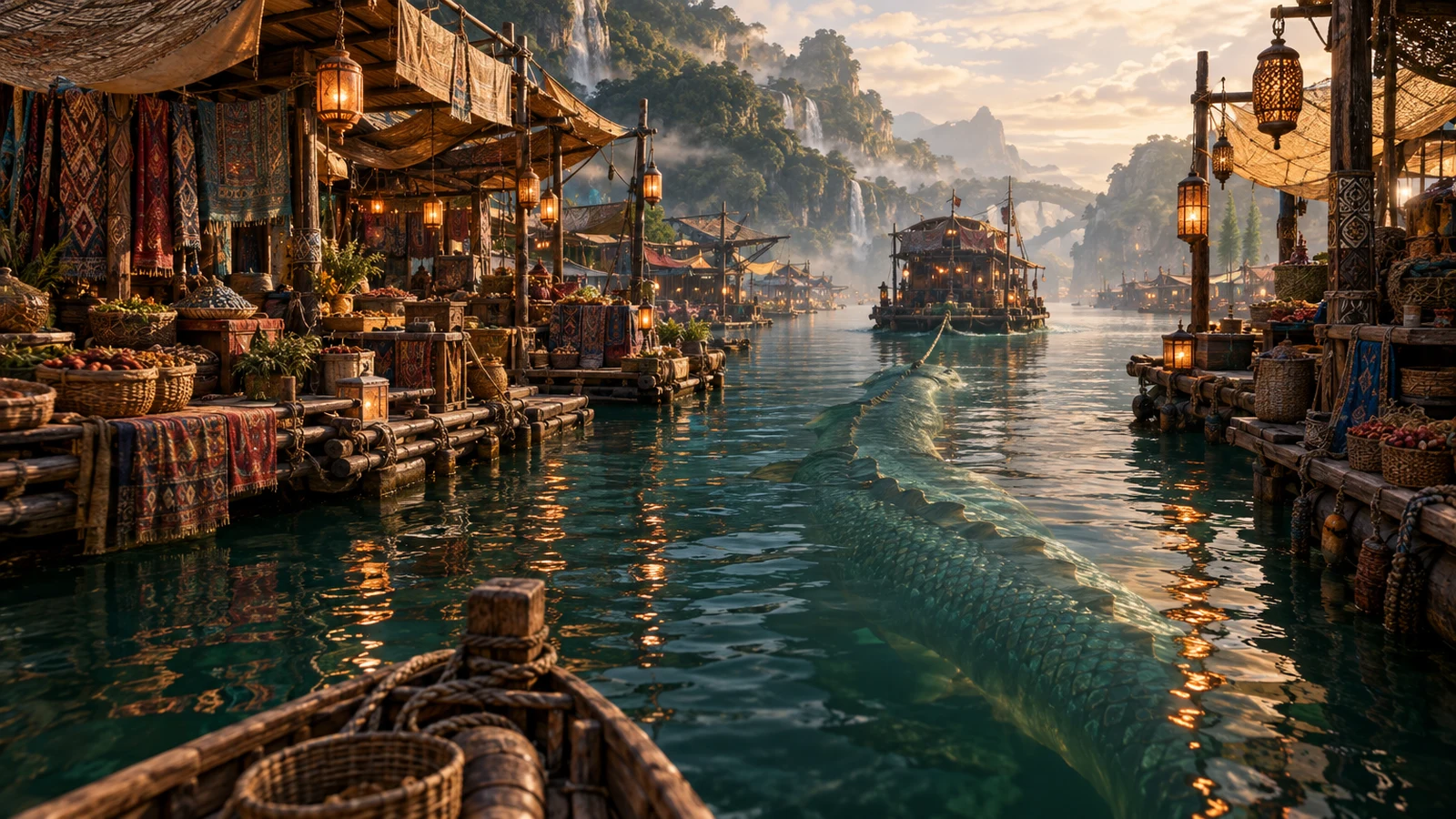 Saolim · Floating Market – Rafts and boats form a moving marketplace upon the water.