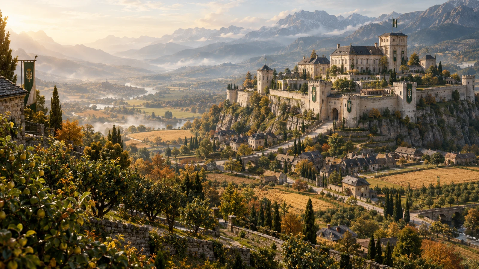Valmark · Courts and Fields – Managed fields and layered fortifications reflect the kingdom’s power.