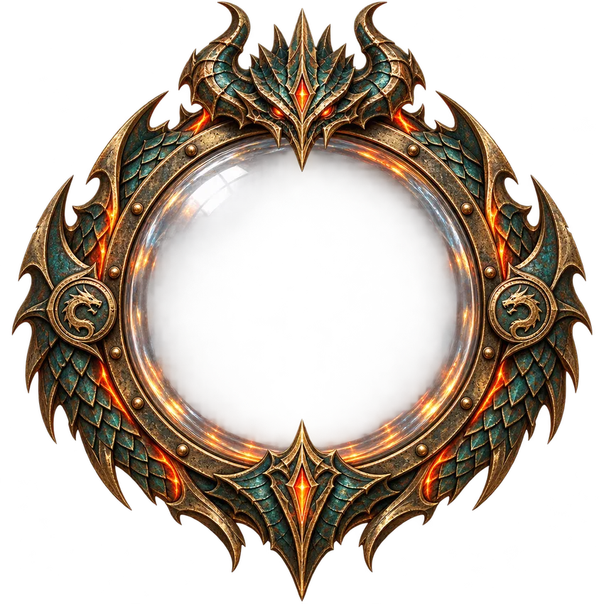 Dragon themed circular bronze artifact, concept art